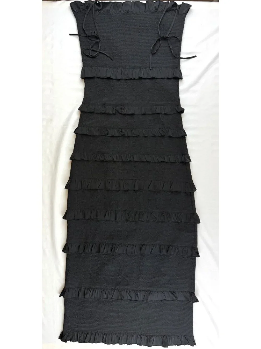 Anthropologie V. Chapman Sage Lily Ruched & Ruffled Stretch Midi Dress Size 6 - Picture 5 of 9